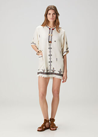Etoile Isabel Marant Kadın Kressy Nakışlı Mini Elbise Bej 34 Fr