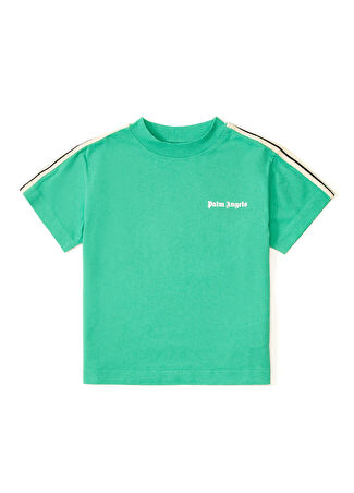 Palm Angels Erkek Çocuk Beyaz Yeşil Şerit Detaylı T-Shirt Us