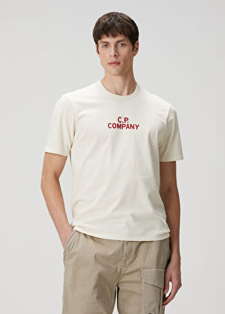 C.p. Company Erkek Açık Bej Logo Baskılı Jersey T-Shirt S
