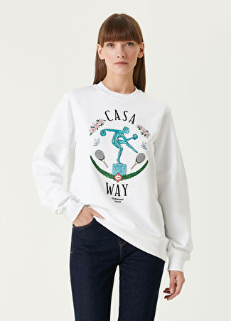 Casablanca Kadın Beyaz Organik Pamuk Sweatshirt Xs