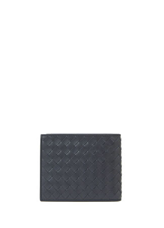 Bottega Veneta Erkek Lacivert Örgü Dokulu Deri Cüzdan Gri -1