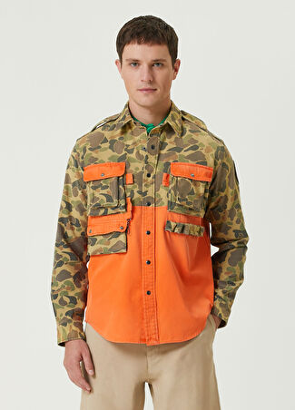 Polo Ralph Lauren Erkek Yeşil Turuncu Kamuflaj Desenli Dış Gömlek S