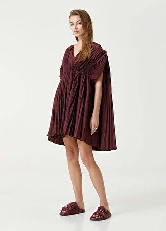Valentino Kadın Bordo Pileli Mini Elbise 38 It