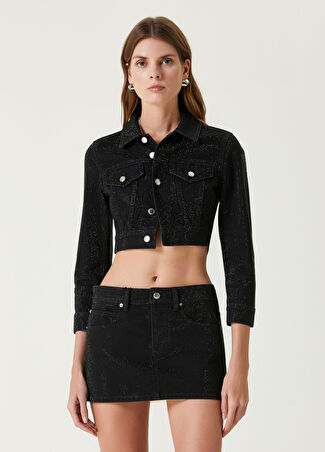 Alexander Wang Kadın Hotfix Crop Denim Ceket Siyah Xs