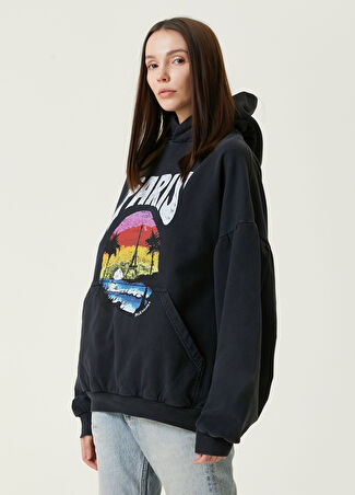 Balenciaga Kadın Siyah Kapüşonlu Baskılı Sweatshirt 2 Us
