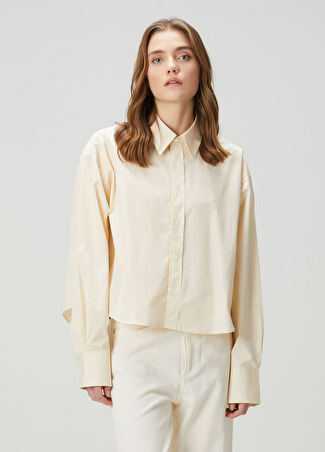 Ami Paris Kadın Oversize Crop Krem Poplin Gömlek Bej M