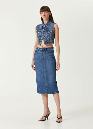 T By Alexander Wang Kadın Mavi Midi Denim Etek 25 Us