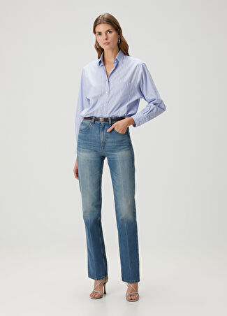 Victoria Beckham Kadın Julia Mavi Straight Leg Jean Pantolon 27 Us -1