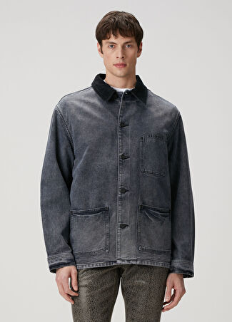 Purple Brand Erkek Siyah Yakası Kadife Garnili Denim Ceket L