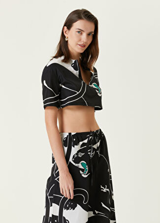 Valentino Kadın Siyah Panter Baskılı Crop Bluz 38 It