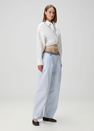 T By Alexander Wang Kadın Mavi Beyaz Çizgili Pantolon 8 Us