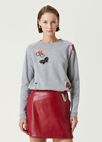Valentino Kadın Gri Kelebek İşlemeli Sweatshirt S