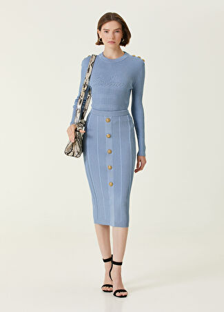 Balmain Kadın Mavi Midi Triko Etek 36 Fr