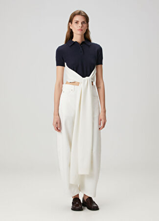 Loewe Kadın Lacivert Beyaz Crop Yün Polo Triko Xs