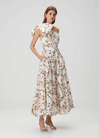 Giambattista Valli Kadın Rosier Beyaz Tek Omuzlu Midi Poplin Elbise 40 It