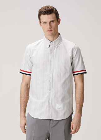 Thom Browne Erkek Gri Çizgi Desenli Kısa Kollu Gömlek 1 It
