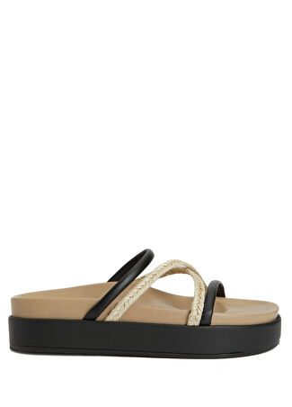 Ancient Greek Sandals Kadın Aba Bej Siyah Deri Terlik 36