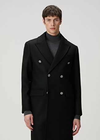 Beymen Collection Collection Erkek Siyah Kruvaze Yün Palto 54