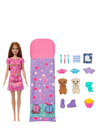Barbie Kız Çocuk Ve Köpekçikleri Pijama Partisi Model Bebek Oyun Seti - 1