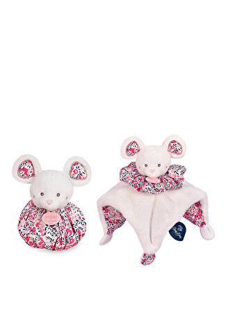 Doudou Çocuk Çiçekli Beyaz Yumuşak Fare Peluş Oyuncak -1