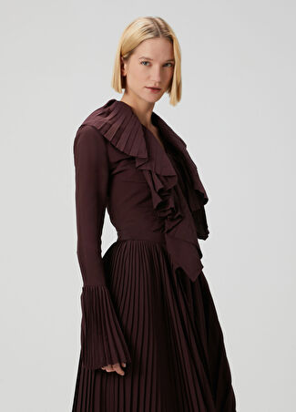 Mcqueen Kadın Bordo Asimetrik Pileli Bluz 38 It
