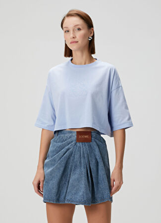 Loewe Kadın Mavi Logolu Crop T-Shirt Xs