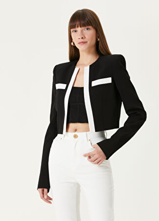 Balmain Kadın Spencer Siyah Beyaz Crop Krep Ceket 36 Fr