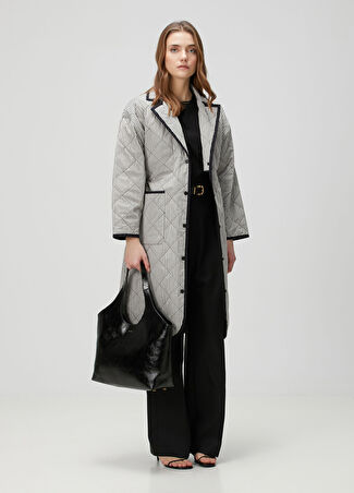 Beymen Collection Collection Kadın Siyah Pötikareli Kapitoneli Pardesü 34