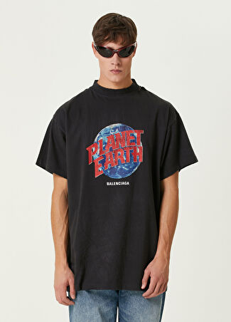 Balenciaga Erkek Planet Earth Siyah Oversized T-Shirt 1 Us