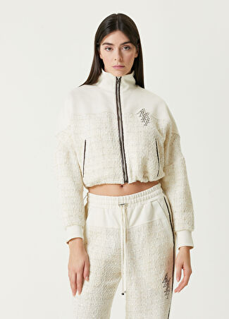 Amiri Kadın Beyaz Logolu Dokulu Crop Sweatshirt S