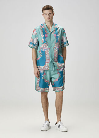 Versace Erkek Desenli İpek Bermuda Mavi 50 It