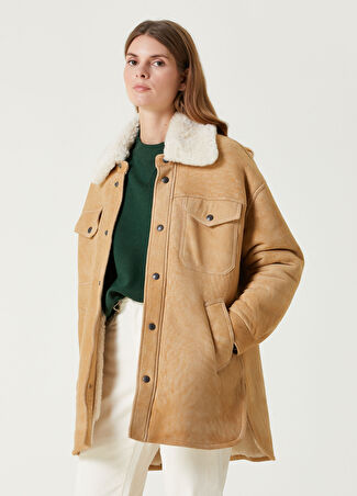 Polo Ralph Lauren Kadın Krem Taba Shearling Deri Mont Kahverengi M