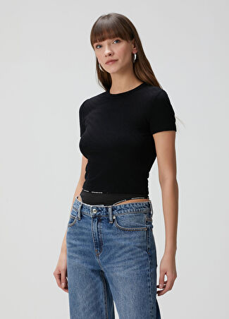 T By Alexander Wang Kadın Siyah Logo Jakarlı T-Shirt S
