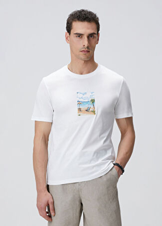 Network Erkek Kırık Beyaz Nakışlı Örme T-Shirt Bej S