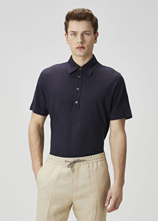 Paul Smith Erkek Lacivert Polo Yaka Keten T-Shirt S