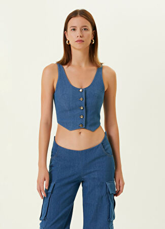 Aya Muse Kadın Mav Denim Yelek Mavi S