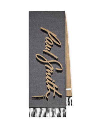 Paul Smith Erkek Siyah Logo Jakarlı Yün Atkı -1