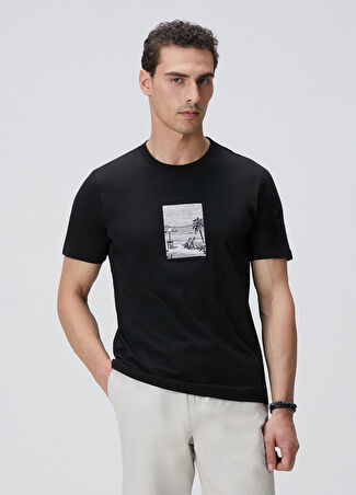 Network Erkek Siyah Nakışlı Örme T-Shirt S