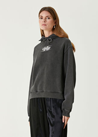 T By Alexander Wang Kadın Koyu Gri Kapüşonlu Sweatshirt Xs