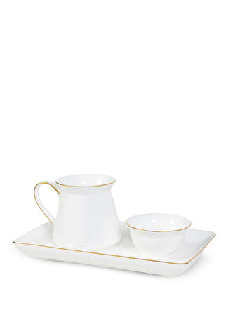 Wanelli Tiffany Sunumluklu Gold Beyaz Bone China 3 Parça Kahve Servis Takımı -1