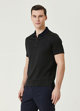 Pal Zileri Erkek Lacivert Polo Yaka Geometrik Desenli T-Shirt S