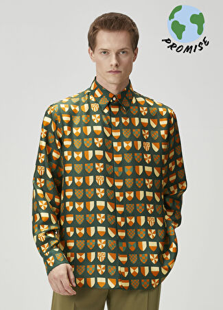 Fendi Erkek Yeşil Desenli İpek Gömlek M