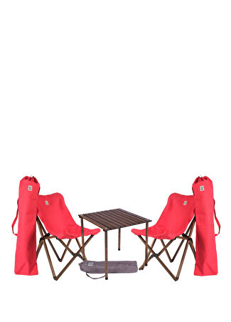 Bag The Joy Antrasit Kırmızı Ahşap Katlanır Kamp Masa Ve Sandalye Seti 60x60x55 Cm -1