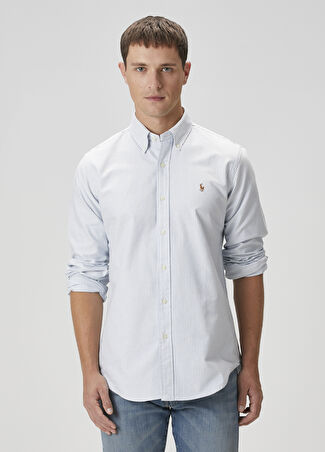 Polo Ralph Lauren Erkek Mavi Beyaz Çizgili Gömlek S -1