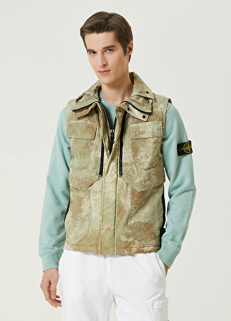 Stone Island Erkek Bej Kapüşonlu Puff Yelek M