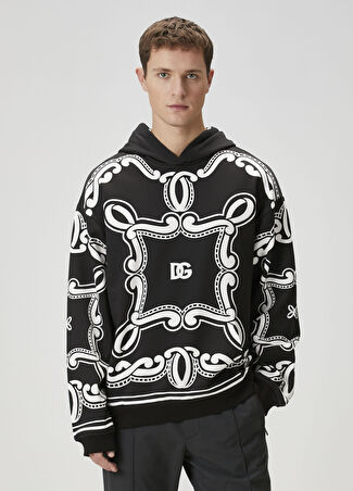 Dolce&gabbana Erkek Siyah Beyaz Kapüşonlu Sweatshirt 46 It