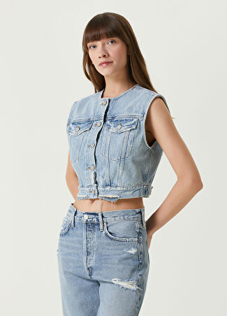 Agolde Kadın Leo Organik Pamuk Denim Yelek Mavi Xs
