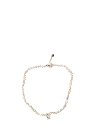 Linya Jewellery Kadın İncili B Harf Formlu Gümüş Rengi Kolye Altın