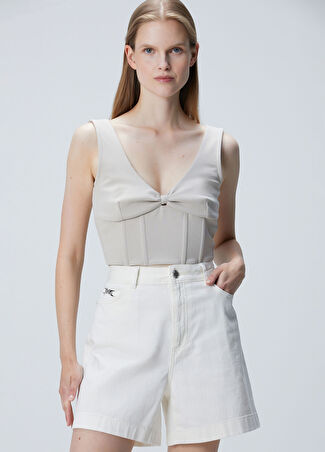 Network Kadın Crop T-shirt Gri Xs