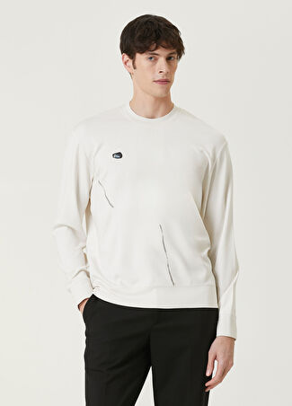 Limitato Erkek Beyaz Metalik Baskılı Logolu Sweatshirt M